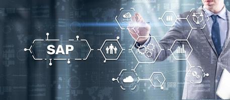 SAP Intelligent Robotic Process Automation. System Software Automation concept on futuristic virtual screen photo