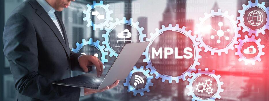 MPLS. Multiprotocol Label Switching on virtual screen. 2022 photo