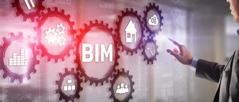 BIM Building information modeling concept on virtual 3d screen photo