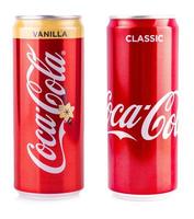 Closeup of aluminum can of Coca-Cola Vanilla produced by the Coca-Cola Company