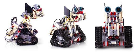 remote control robot made from building blocks assembled by children photo