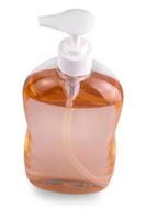 The Liquid container for gel, lotion, cream, shampoo, bath from red cosmetic plastic bottle photo
