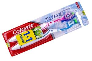 The Colgate oral brush on white. photo