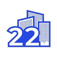 number 22 with building logo design vector graphic symbol icon illustration creative idea