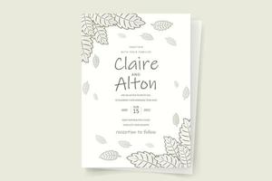 Wedding invitation template with floral outline decoration vector