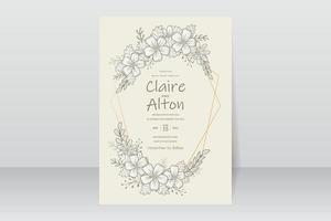 Wedding invitation template with floral outline decoration vector