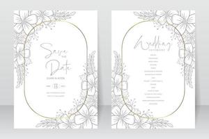 Wedding invitation template with floral outline decoration vector