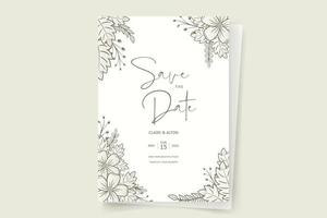 Wedding invitation template with floral outline decoration vector