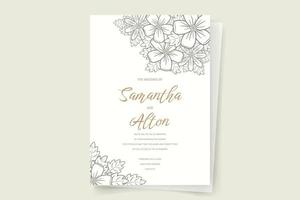 Wedding invitation template with floral outline decoration vector