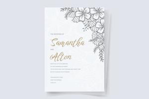 Wedding invitation template with floral outline decoration vector