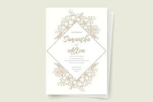 Wedding invitation template with floral outline decoration vector