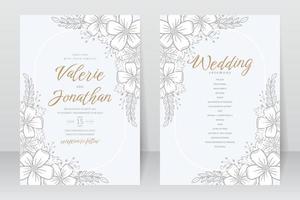 Wedding invitation template with floral outline decoration vector