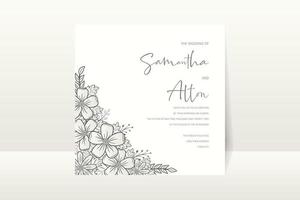 Wedding invitation with floral outline vector