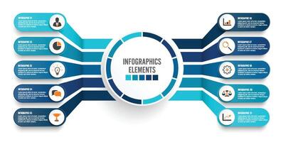 Vector infographic template with 3D paper label, integrated circles. Business concept with 10 options. For content, diagram, flowchart, steps, parts, timeline infographics, workflow, chart.