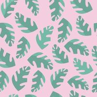Tropical seamless pattern. Green palm leaves on a pink background. Design for fabric, print, cover, banner, and invitation. Vector illustration.