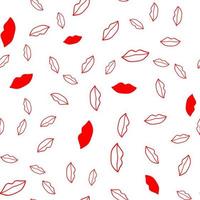 Valentines Day doodle seamless pattern. Romantic white hand-drawn background with red female lips. Ideal for wrapping paper, textiles, wallpaper, wedding design. Vector. vector