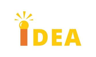 Good idea concept. Lettering Idea with a burning light bulb. Creative thinking, brainstorming symbol. Label for the design of posts, banners. Flat vector illustration.