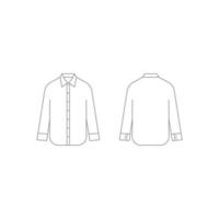 Unisex shacket clothes outline template with long sleeve. Apparel jacket technical mockup for man and woman. Shirt in front and back view. Vector flat illustration