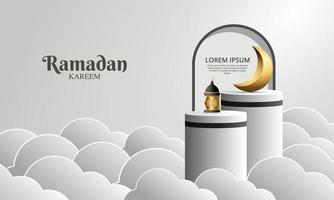 Realistic ramadan kareem banner podium product display vector