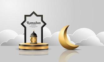 Realistic ramadan kareem banner podium product display vector