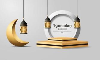 exhibición realista del producto del podio de la bandera de ramadan kareem vector
