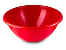 red plastic bowl isolated on white background photo