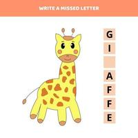 Write a missed letter.Educational game for kids. vector