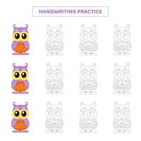 Handwriting practice for kids with cartoon owl. vector