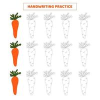 Handwriting practice for kids with cartoon carrot. vector