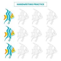 Handwriting practice for kids with cartoon fish. vector