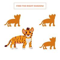 encuentra la sombra adecuada para el cachorro de tigre de dibujos animados. vector