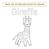 Trace the letters and color the giraffe.Game for kids. vector