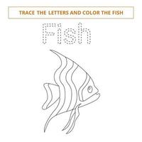 Trace the letters and color the fish.Game for kids. vector