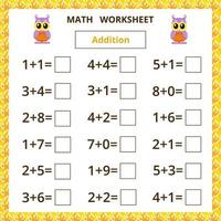 Math worksheet.Addition.Educational game for kids. vector
