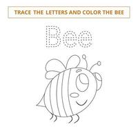 Trace the letters and color the bee.Game for kids. vector