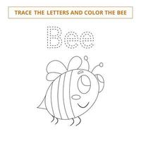 Trace the letters and color the bee.Game for kids. vector