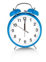 The blue alarm clock on a white background. a wake white dial photo
