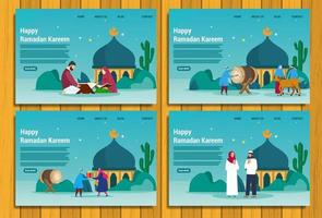 Happy Ramadan Kareem islamic concept, greeting card for moslem holy month, iftar after fasting. Suitable for web landing page, ui, mobile app, banner vector