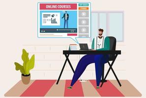 Man working in office online courses study vector image. Vector Illustration