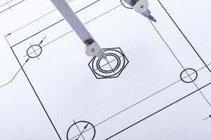 The Compasses in the drawings. Design and working drawings with compasses. selective focus photo