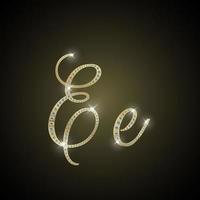 Shiny alphabet E of gold and diamond. Vector