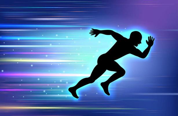 Runner silhouette with effect glow blue on background blue
