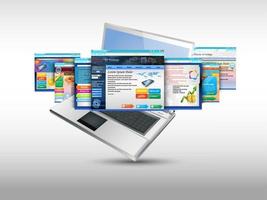 Laptop with illustration of template website. vector