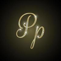 Shiny alphabet P of gold and diamond vector