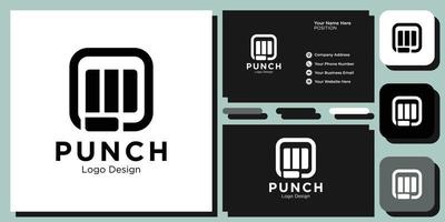 punch hand strength power technology fist hit hand struggle with business card template vector