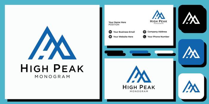high peak elegant modern serif font letter initial alphabet sans serif font with business card template vector