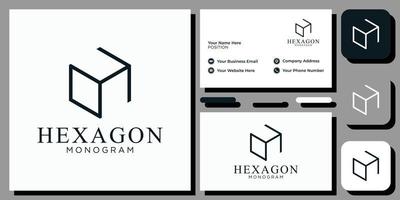 hexágono elegante moderno sans serif fuente letra inicial alfabeto serif fuente con plantilla de tarjeta de visita vector