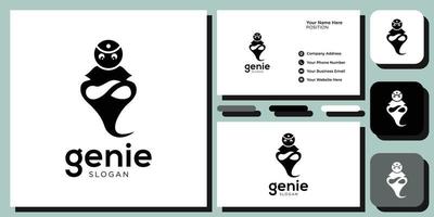 genie design magic lamp bottle teapot smoke black white background with business card template vector