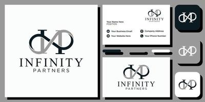 vintage infinity partners elegante fuente serif letra alfabeto inicial fuente serif con plantilla de tarjeta de visita vector