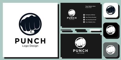 punch hand strength power training hit hand struggle man with business card template vector